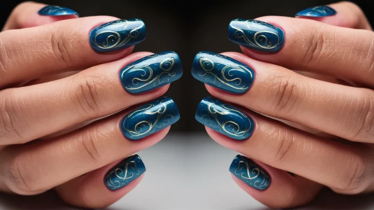 blue nails with swirl