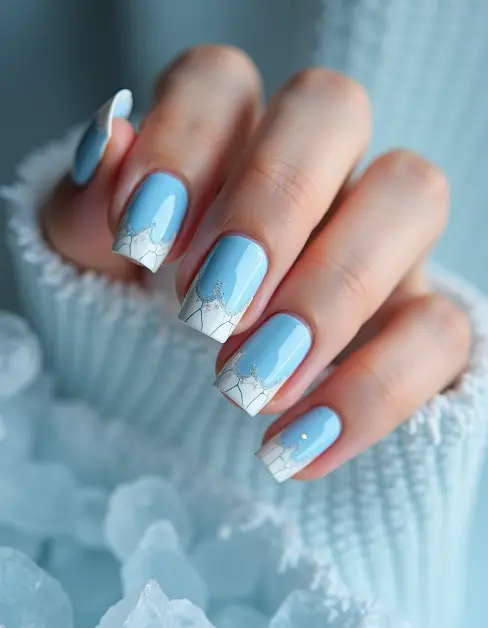 Arctic Crystal Winter French Tip Nails