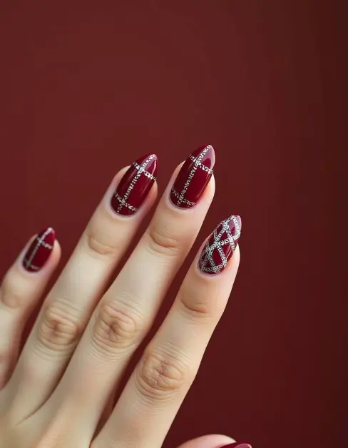 Crimson Checks Fall Plaid Nails