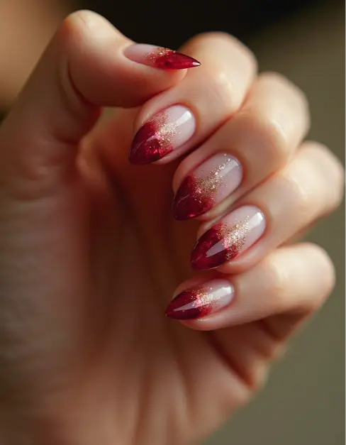 Garnet Red Winter French Tip Nails