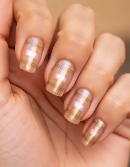 Midnight Mocha Fall Plaid Nails