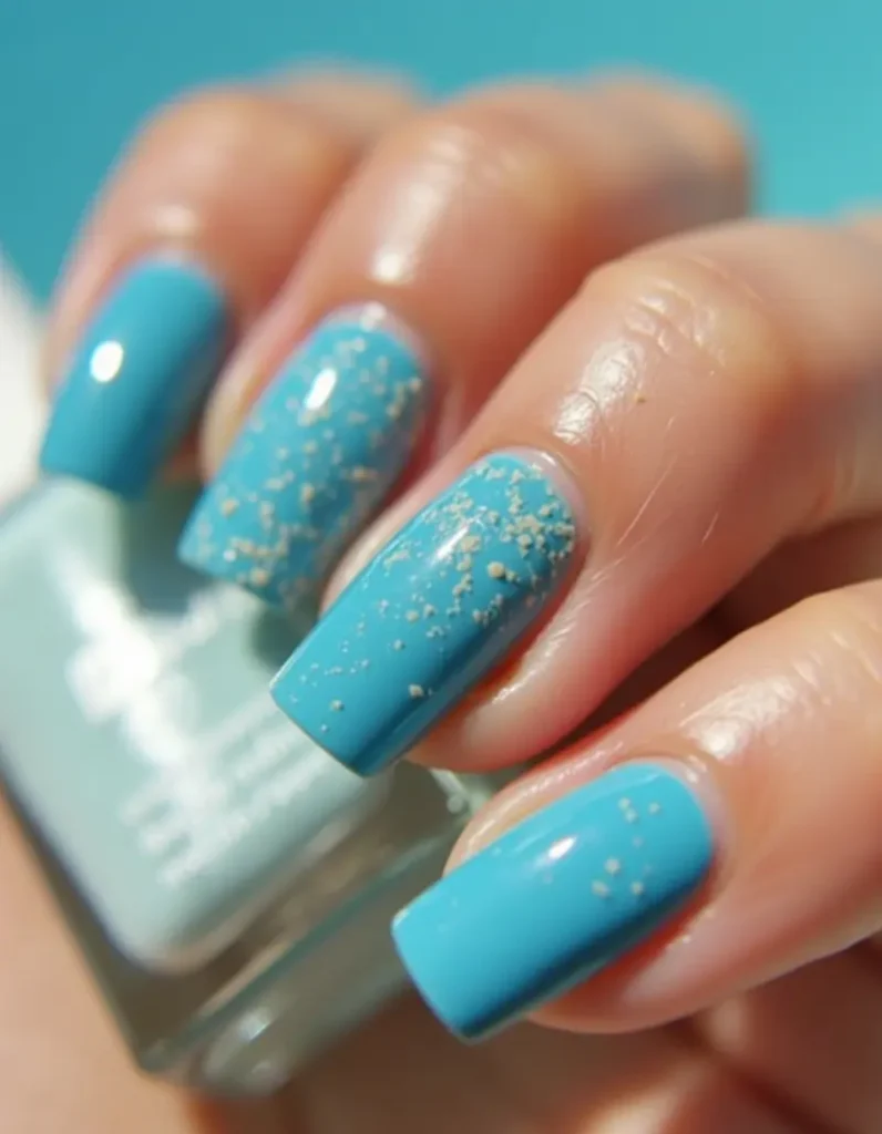 Saltwater Blues and Sandy Textures Nail