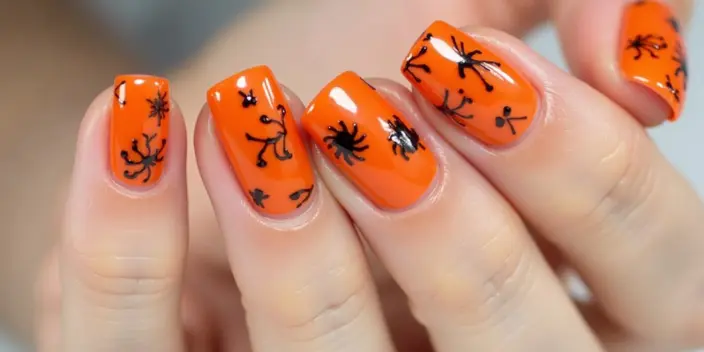 Spiderweb Madness Orange Halloween Nail designs