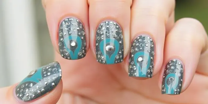 Turquoise & Silver Nail Art